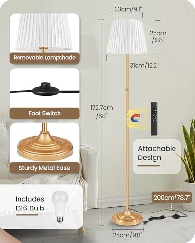 Dimmable Floor Lamp, 68" Tall, Gold and White