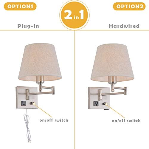 Satin Nickel Swing Arm Wall Sconce with USB Port