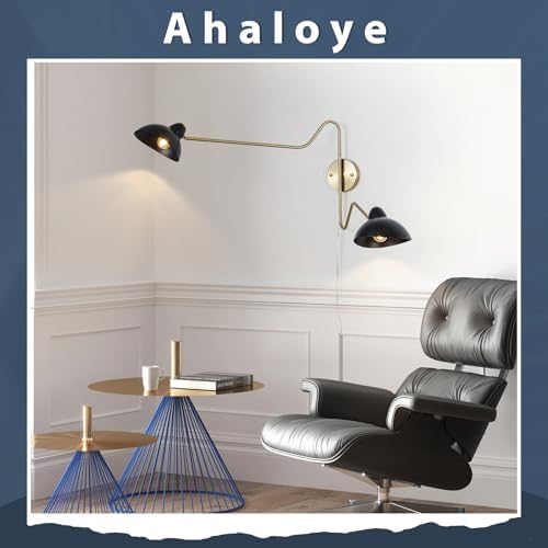 Black and Gold 2-Light Swing Arm Wall Sconce