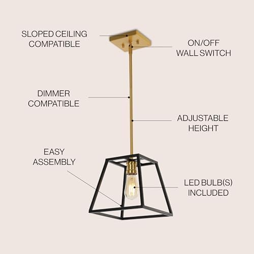 JONATHAN Y 1-Light Black and Brass Pendant Lantern