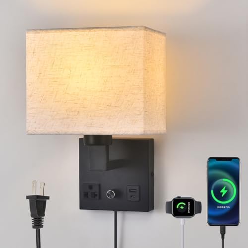 Bedside Plug-in Wall Sconce, Black