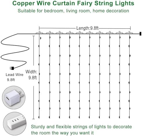300 LED Curtain String Lights, 9.8x9.8Ft Multicolored