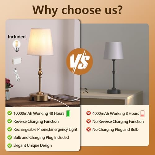 MEIXISUE Antique Brass Rechargeable LED Table Lamp