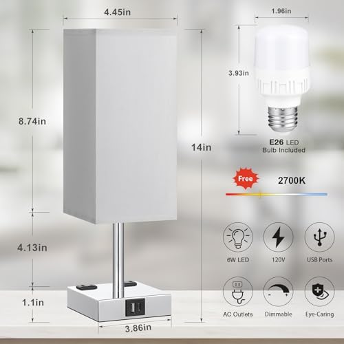 Touch Dimmable Bedside Table Lamp with USB C+A