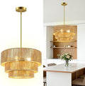 Boho Rattan Chandelier Light,3 Light Hand Woven Pendant Lamp