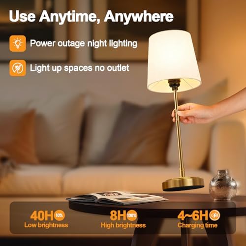 Cordless Table Lamps Set of 2, 7500mAh Rechargeable Battery
