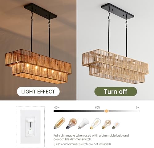 34" Rattan Linear Chandelier