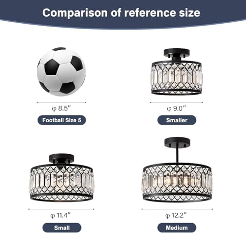 Pevfah 1-Light Crystal Black Semi Flush Ceiling Light, 9 in