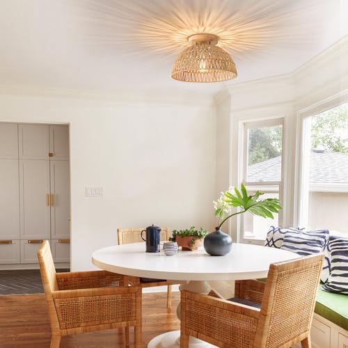 13 Inch Rattan Flush Mount Ceiling Light