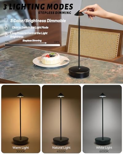 Black Cordless Rechargeable Table Lamp, 7200mAh
