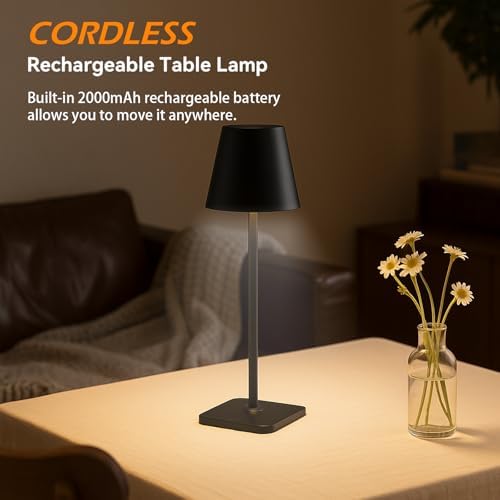 2 Pack Cordless Rechargeable Table Lamps, 3 Color Temperatures