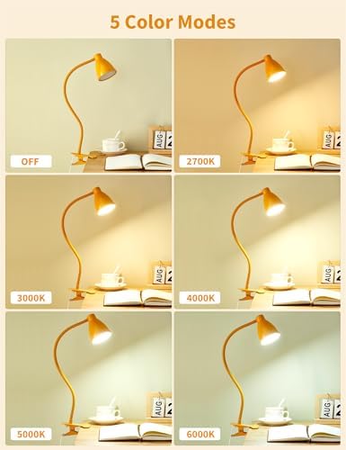 BOHON Clip-On Desk Lamp, 5 Colors, Yellow