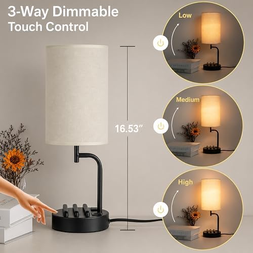 Dreamholder Touch Control Table Lamp with USB C/A & AC Outlet