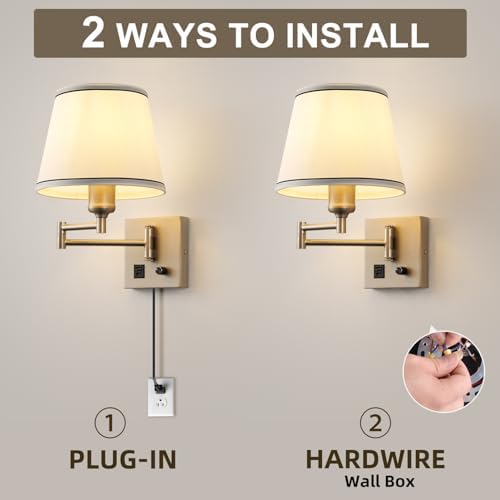 Dimmable Swing Arm Wall Sconce, Type-C & USB