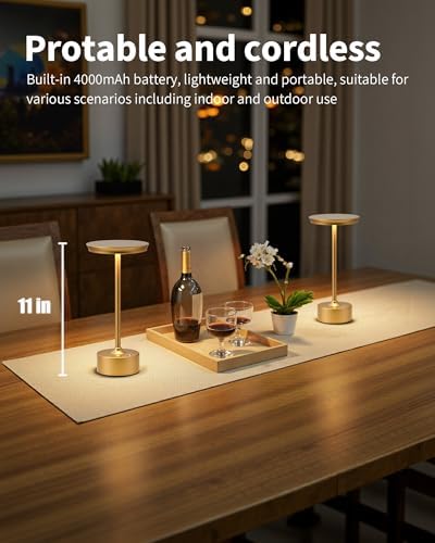 PUSU Rechargeable Table Lamps, Set of 2, Gold
