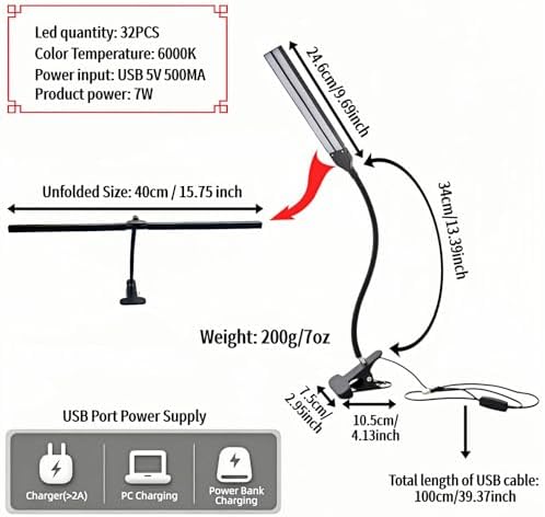 BUBBLE-FLY LED Clip-on Reading Light, 32 LED, 7W Black