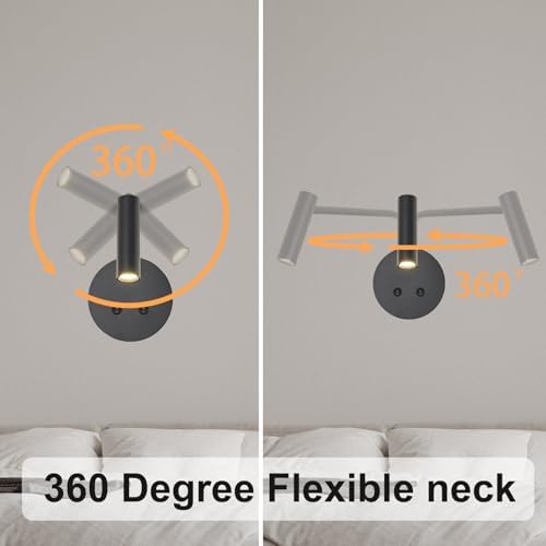 Matte Black Wall-Mounted Reading Light, 3000K