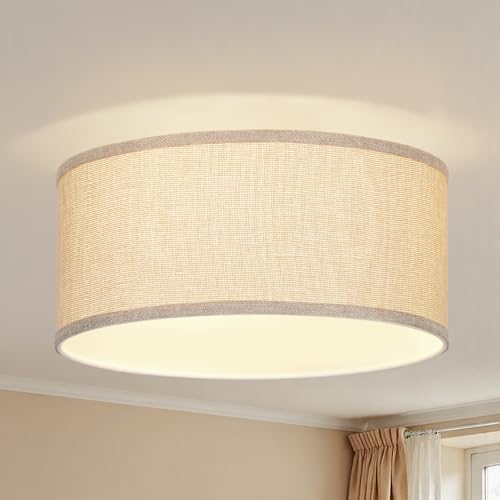 13 Inch Burlap Linen Flush Mount Ceiling Light