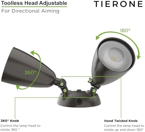 TIERONE Twin-Head LED Flood Light, 2-Pack, Dark Bronze