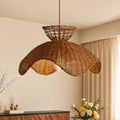 Boho Natural Rattan Pendant Light, 19.7" Scalloped Shade