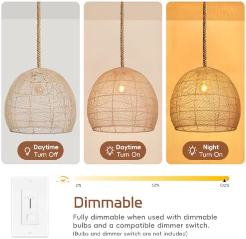 19.6" 1-Light Farmhouse Rattan Chandelier
