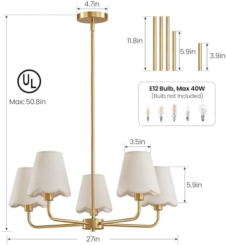 KAISITE Modern Gold 5-Light Chandelier