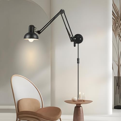 Black Industrial Adjustable Swing Arm Wall Light