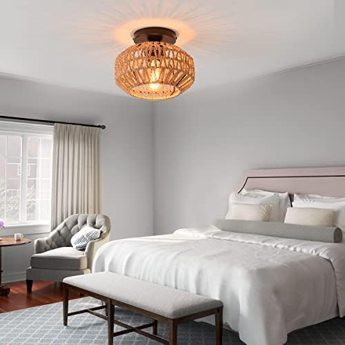 2-Pack Boho Rattan Semi-Flush Mount Ceiling Lights