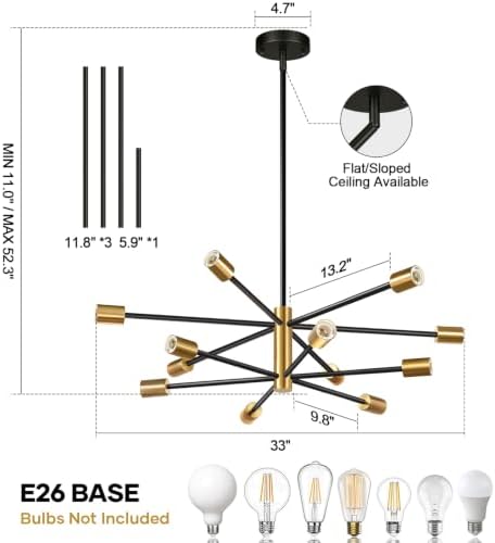 11"-52" 12-Light Sputnik Chandelier