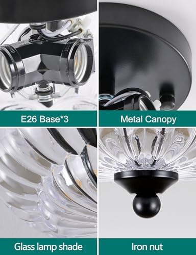 3-Light Vintage Crystal Glass Semi Flush Mount Ceiling Light