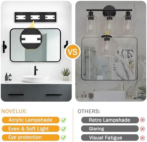 3-Light Matte Black LED Bathroom Vanity Light