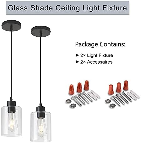 Modern Clear Glass Cylinder Pendant Light, 2 Pack
