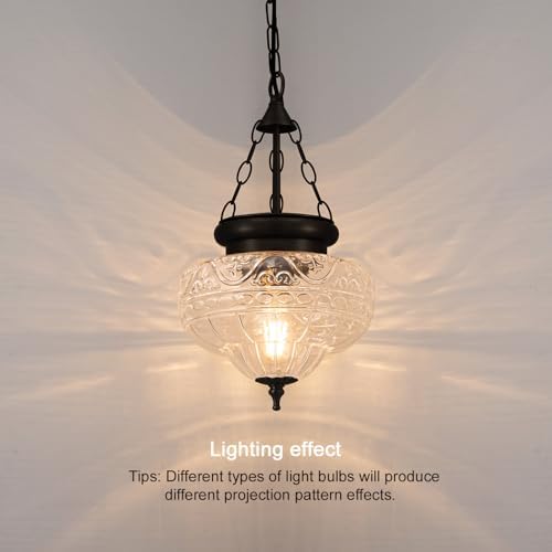 Vintage Matte Black Pendant Light, Thickened Glass