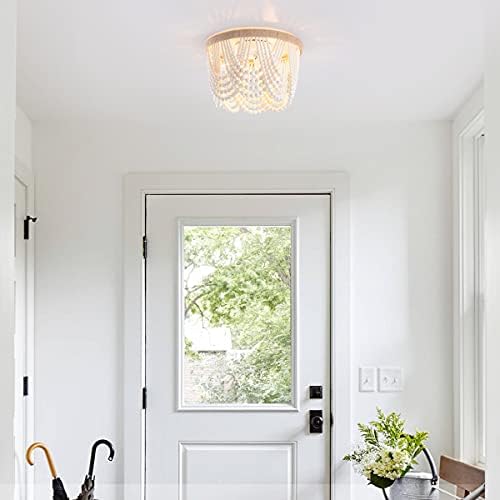 VILUXY White Wood Beaded Chandelier