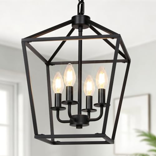 4-Light Industrial Black Lantern Chandelier