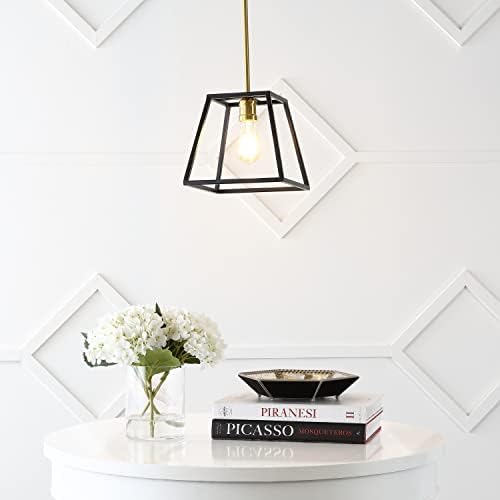 JONATHAN Y 1-Light Black and Brass Pendant Lantern
