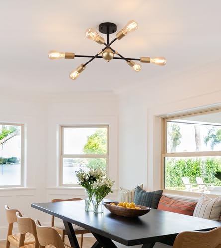 MEIXISUE Black and Gold 6-Light Sputnik Chandelier