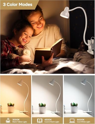 Clip-On USB Reading Lamp, 3 Color Modes
