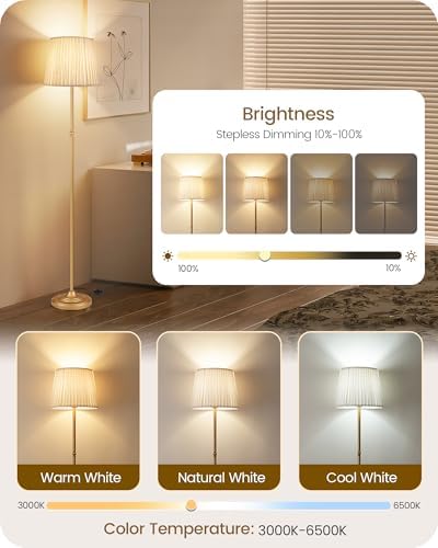Dimmable Floor Lamp, 68" Tall, Gold and White