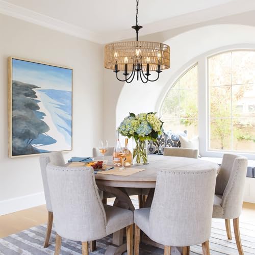 LAMSU 5-Light Black Rattan Farmhouse Chandelier
