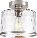 Zlepmlla Semi Flush Mount Ceiling Light, Hammered Glass, Satin Nickel