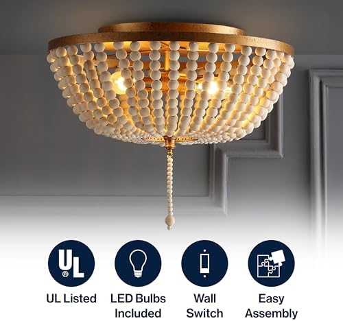 JONATHAN Y Allison 15" Wood Beaded Flush Mount