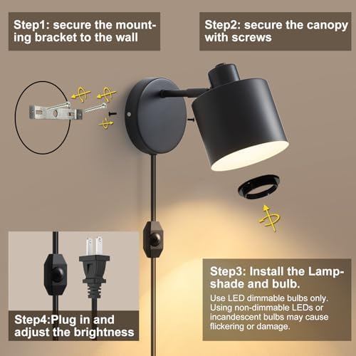 Lightess Black Plug-in Wall Sconces Set of 2