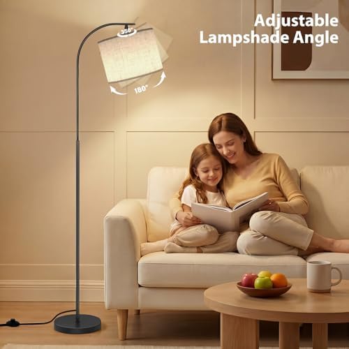 SIBRILLE Arc Floor Lamp with Linen Shade, 9W LED Bulb