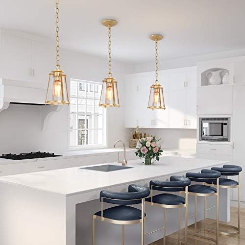 KSANA Gold Pendant Light, Seeded Glass