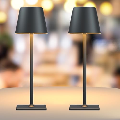 Yogaret Black Cordless Rechargeable Table Lamps, 2 Pack