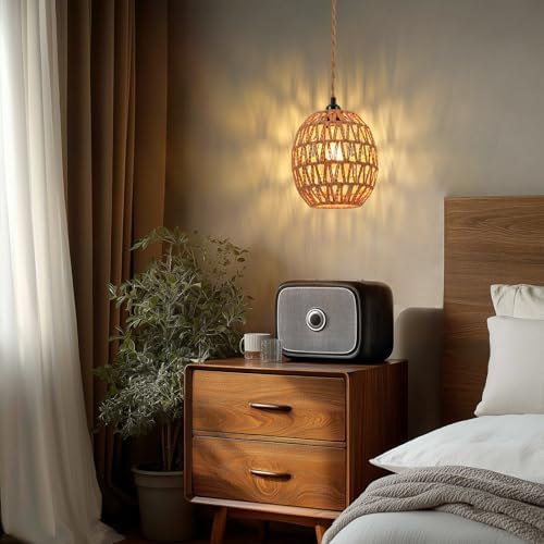 FRIDEKO HOME Rattan Plug-in Pendant Light, 15ft Cord