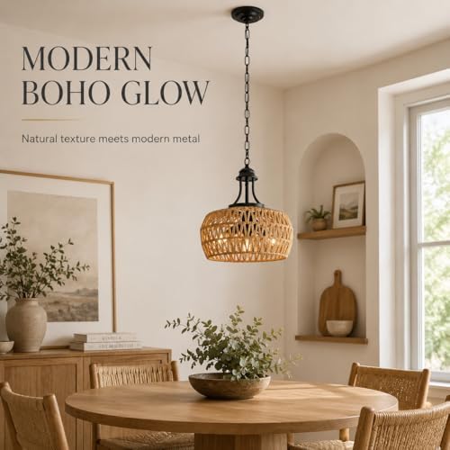 12.6-Inch 3-Light Rattan Chandelier