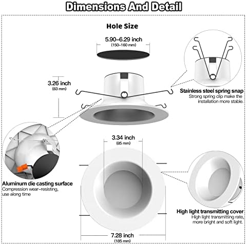 Smart 6 Inch RGBCW LED Recessed Can Light, 6 Pack