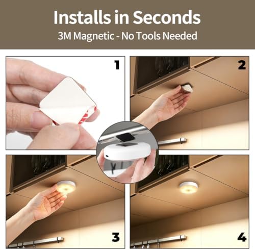 Rechargeable LED Puck Lights, Motion Sensor, 6 Pack